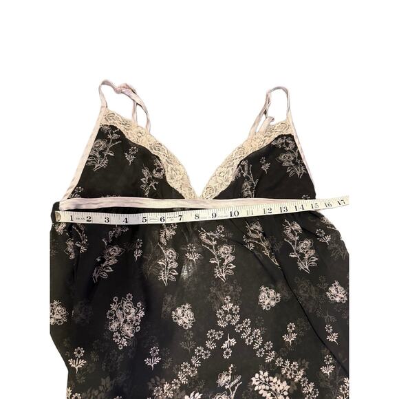 Y2K Sheer Black Baby‎ Doll Lace Slip Top L Peacocks Floral Fairy Goth Romantic - Picture 6 of 9
